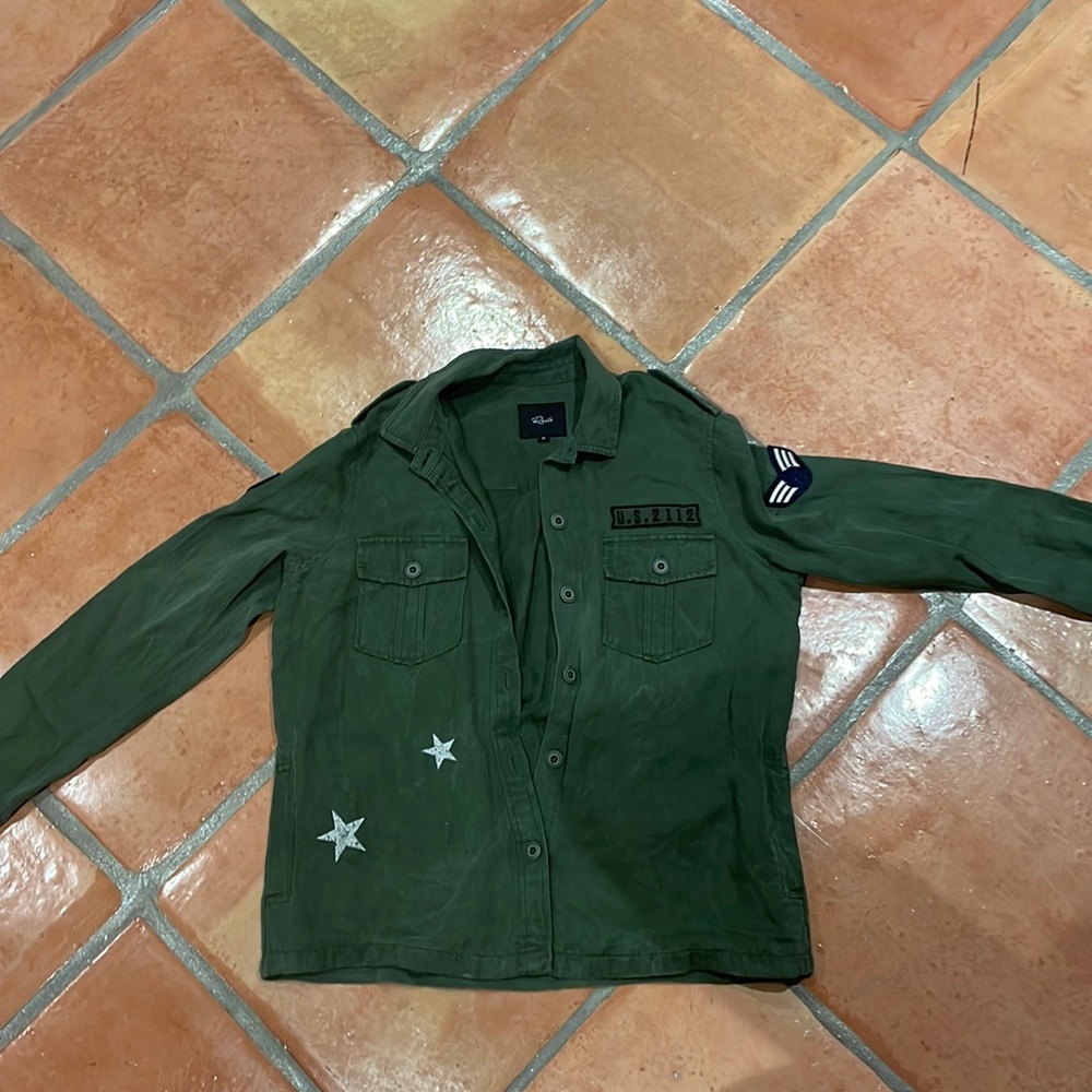 Rails Army Green Button-Down Jacket With Patches - image 1